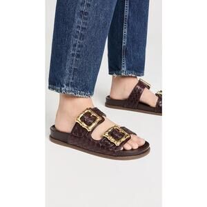 Schutz Enola Brown Woven Leather Slide Sandals 9